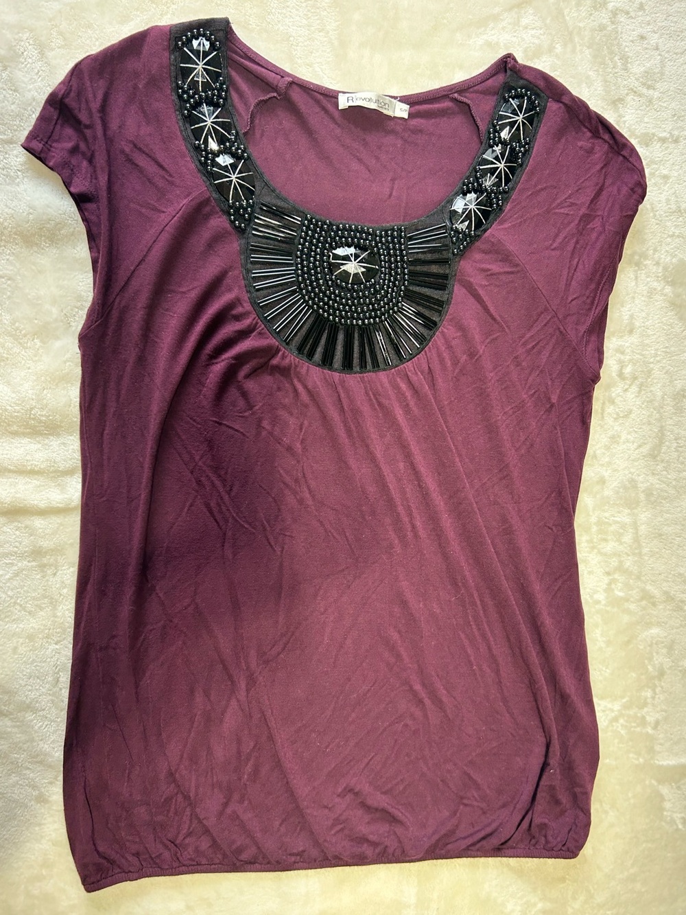Embellished Scoop Neck Women's Top - Plum